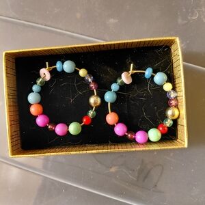 Colorful Multicolor Beaded Hoop Earrings